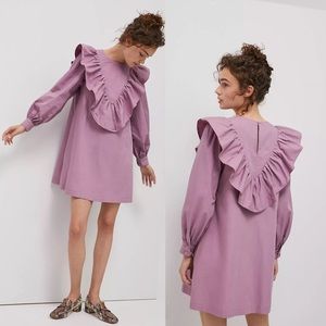 NWT$148 Porridge Anthropologie ruffle shift dress, cotton, purple, S, Small